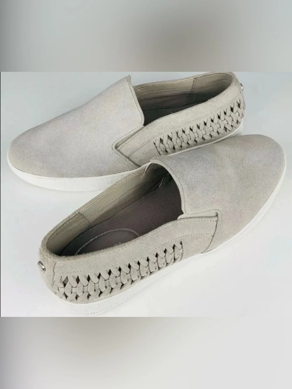 (size 10) Michael Kors Womens Sneakers Shoes Woven Gray Suede Slip On